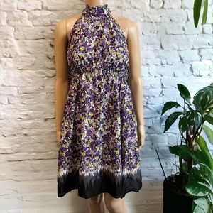 Necessary Objects Purple Floral Cotton Halter Dress